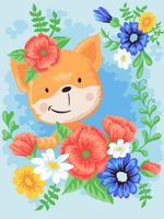 Алмазная (кристальная) мозаика Фрея, Лисенок в цветах, 30х40 см