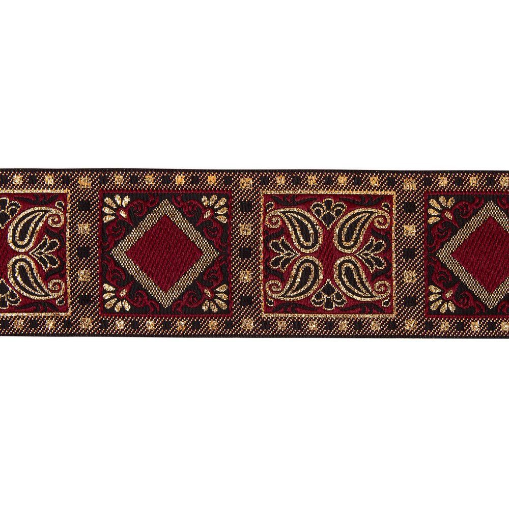 Лента (тесьма) жаккардовая 50.0 мм / 10±0.5 метров, черный/бордовый, Gamma TRJ-119(46)