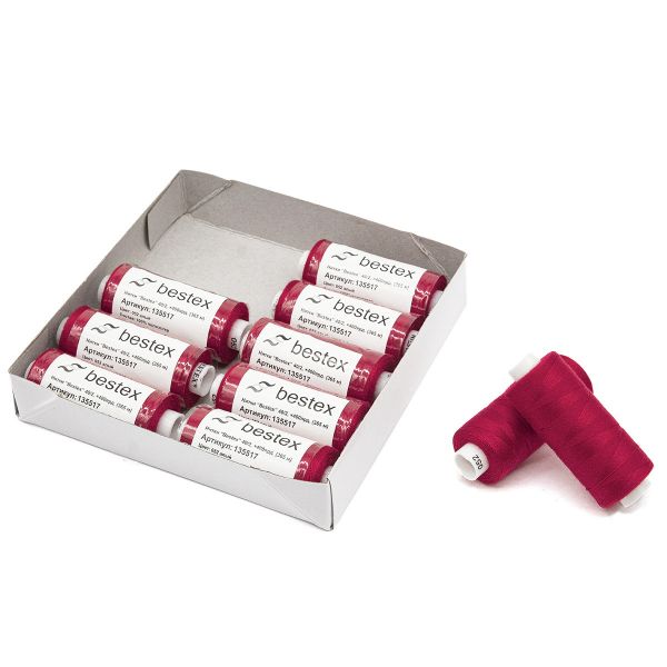 Нитки швейные бытовые Bestex 40/2, 365 м (400 ярд) / 10 кат., 052 рубиново-красный