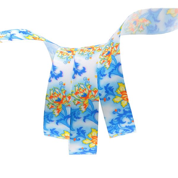 Лента репсовая (в рубчик) PREMIUM Новогодние цветы 22 мм, 22,5м (029 белый)