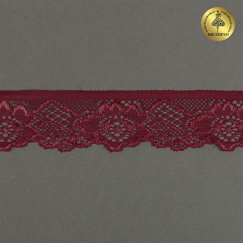 Кружево эластичное (стрейч) 30 мм / 50 метров, TBY.L839, цв.F178 бордовый