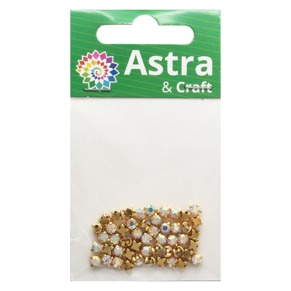 Хрустальные стразы в цапах/золото, 4мм, 50 шт/упак, Astra&Craft (42 прозрачный AB), 4AR159/166