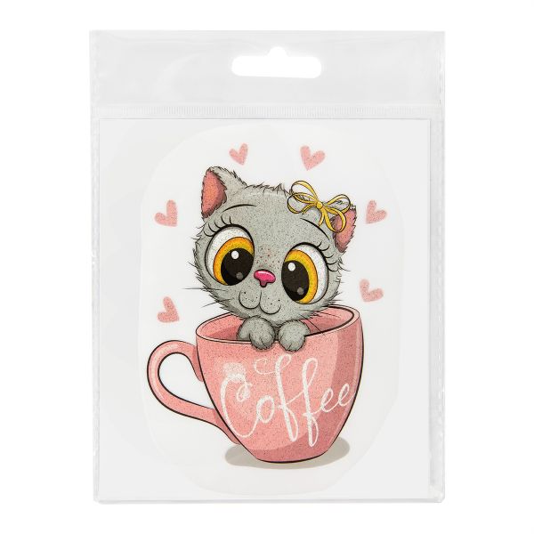 Термотрансфер M №01, 1 шт, M-021 котенок в чашке 13х10 см, Gamma 