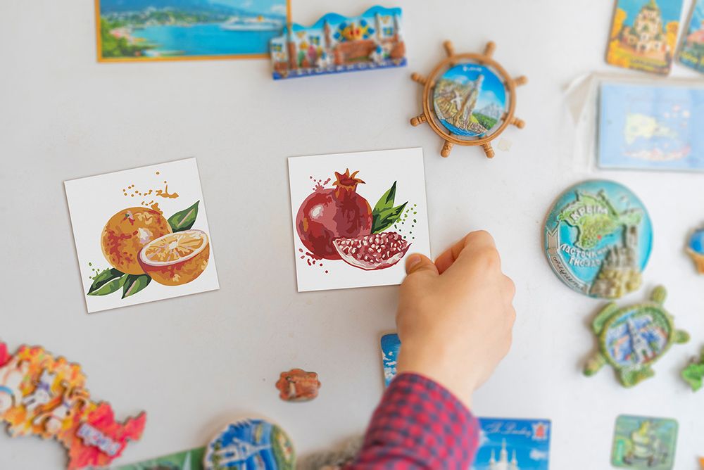 Картина по номерам Фрея PNBM-009, Яркие фрукты, (на магните) 9х9 см