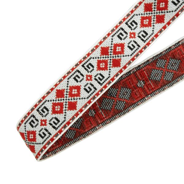 Лента (тесьма) жаккардовая 24.0 мм / 25±1 метров, Славянский орнамент Оберег, рис.9456 белый/красный, С3772Г17