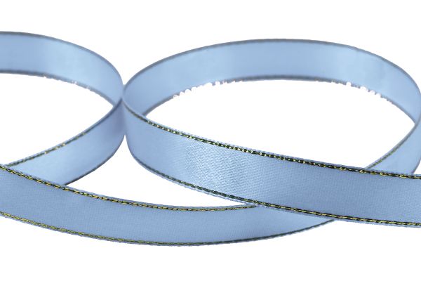 Лента атласная 2-сторонняя с метанитью 12.0 мм / 33±2 метра, №049 голубой/золото, Gamma AL-12M