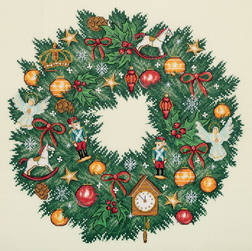 Набор для вышивания нитками Panna, Золотая серия. Викторианский венок, 29х29 см