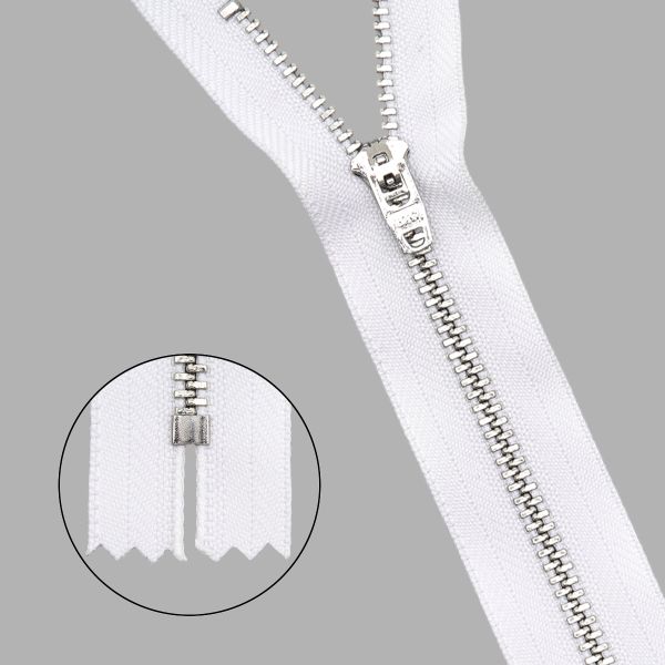 Молния металл джинсовая Т5 (5 мм) 1 зам., н/раз., 18 см, белый, 39142/18-Н, 10 шт