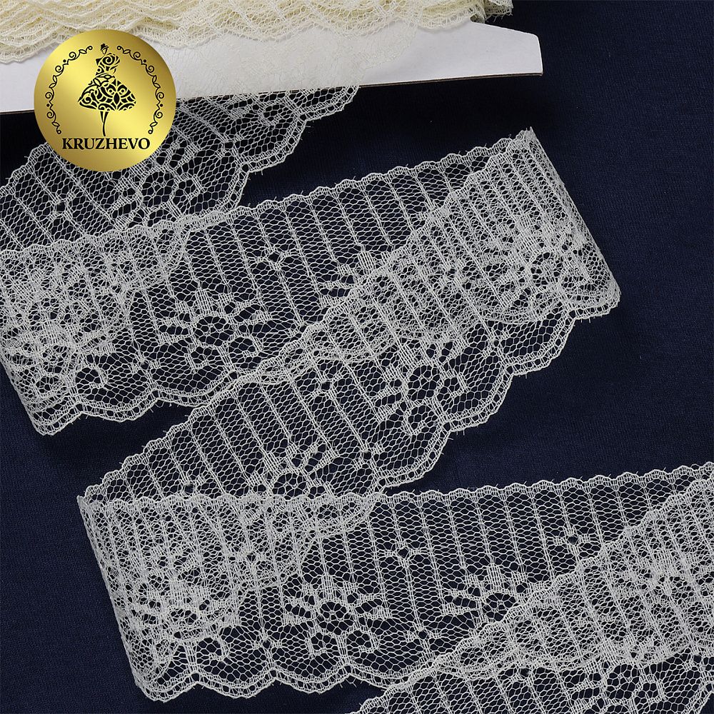 Кружево отделочное в стиле "трикотаж" 50 мм, диз. 283, цв.02 молочный, уп. 27,4 м