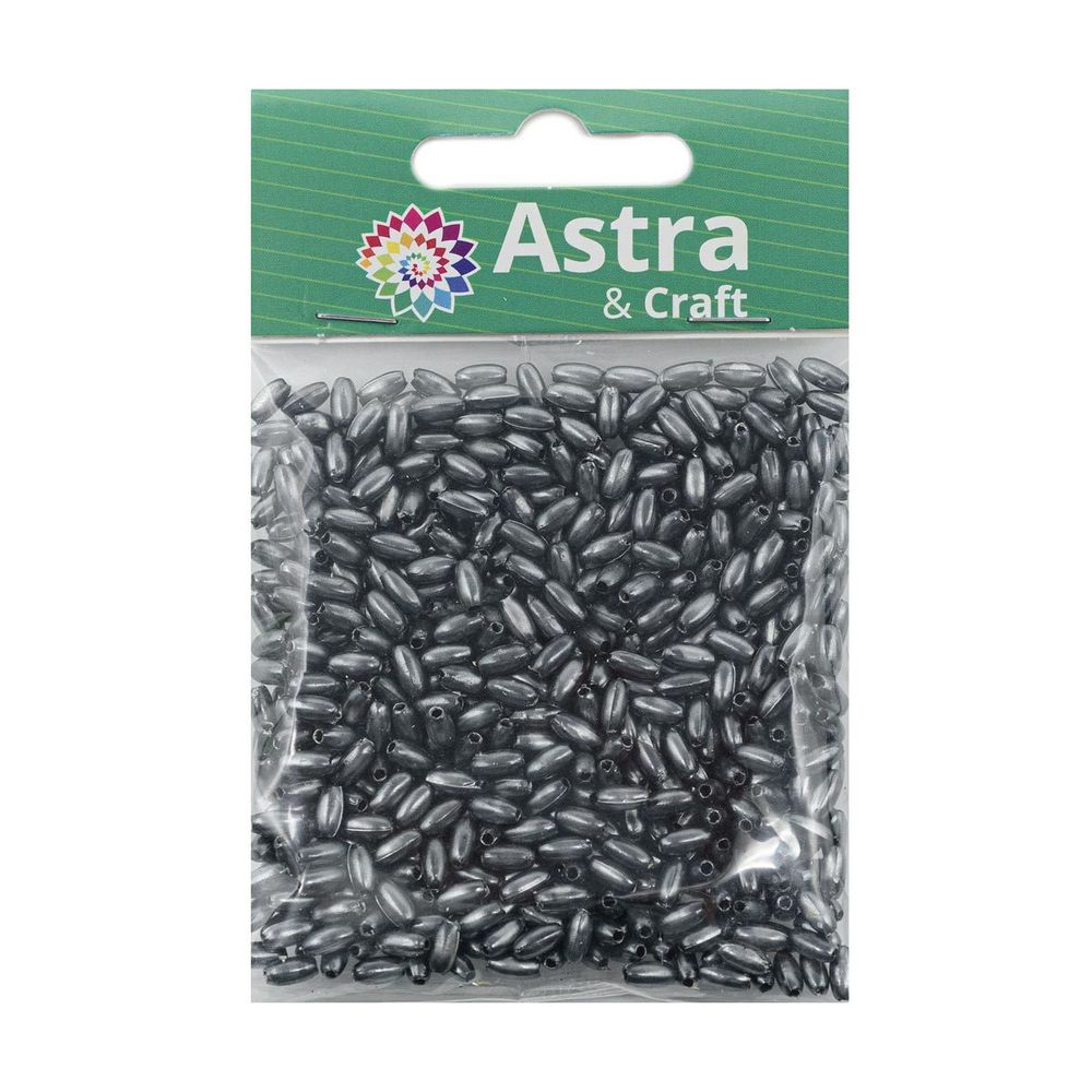 Бусины пластик (жемчуг) 3х6 мм, 15 г, Astra&Craft, J527 темно-серый