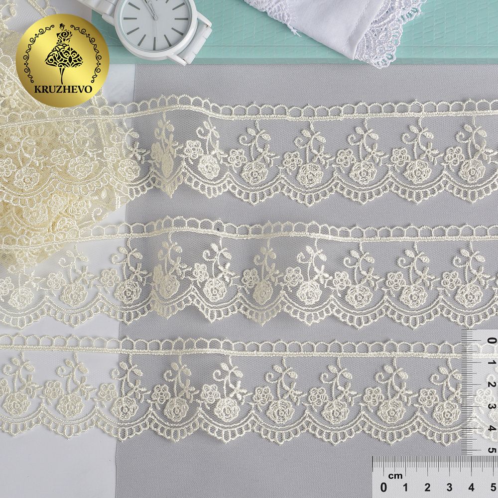 Кружево на сетке 45 мм, диз. 868, цв.02 молочный, уп. 9 м, Kruzhevo