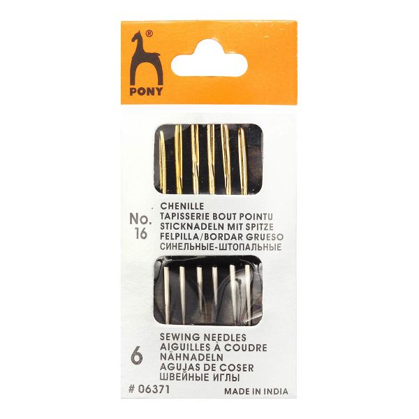 Иглы ручные для синели, глади № 16, 6 шт, Pony