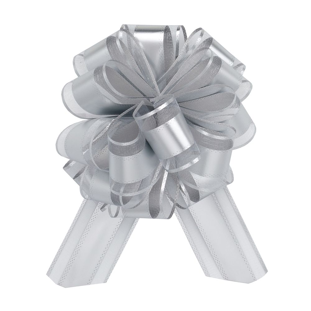 Бант-шар для упаковки подарка ⌀14 см, ширина ленты 5 см, 1 шт, 69 серебряный