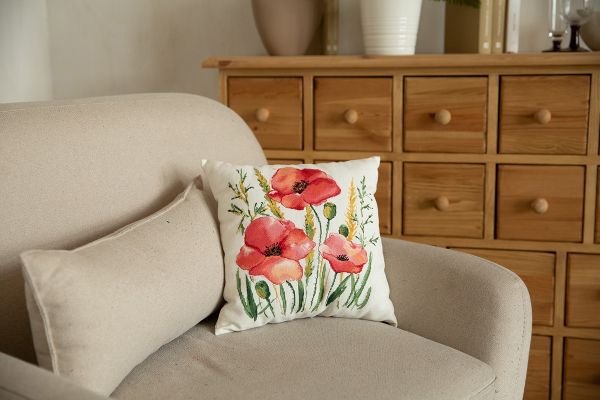 Набор для вышивания нитками Panna, Подушка. Алые маки, 35х35 см, Panna