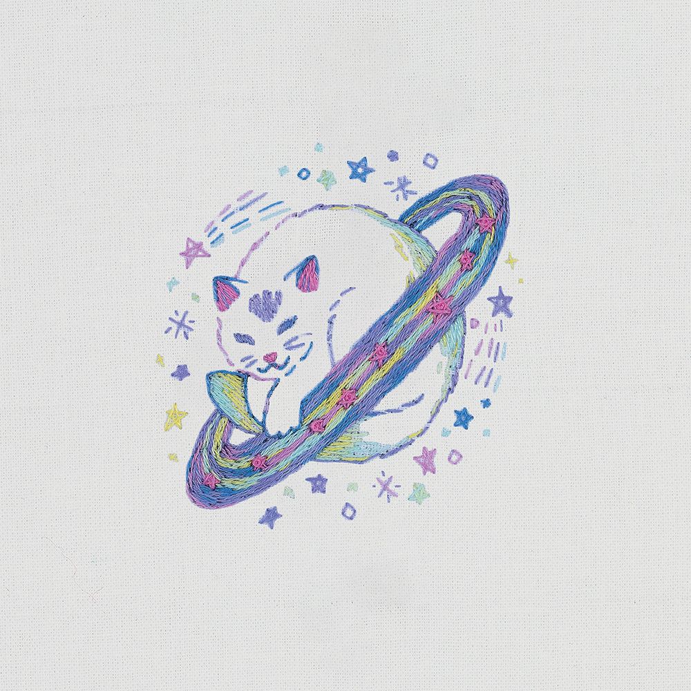 Набор для вышивания нитками Panna Живая картина JK-2324, Котик на Сатурне, 7х7 см