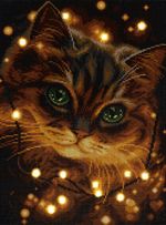 Кристальная (алмазная) мозаика Фрея ALDD-321, на подрамнике, Кот в гирлянде (со светодиодами), 30х40 см
