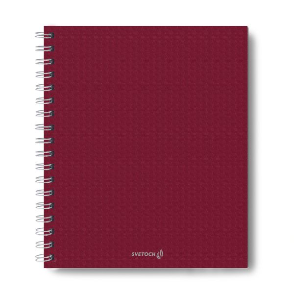 Тетрадь общая с пластиковой обложкой, 500 мкр, тиснение серебряной фольгой, A5+ 96 л. на гребне 65 г/м², белизна 100%, 4 шт, клетка, 000806 Рубиновая, Светоч ТЕТ96-001