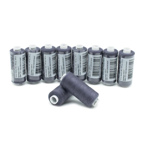 Нитки швейные бытовые Bestex 40/2, 365 м (400 ярд) / 10 кат., 271 серо-фиолетовый