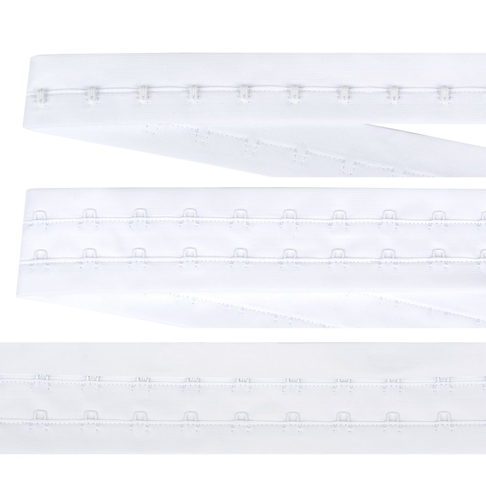 Застежки для бюстгальтера текстильные на ленте (2 ряда) 40 мм / 5 метров, шаг 15 мм, 02 белый