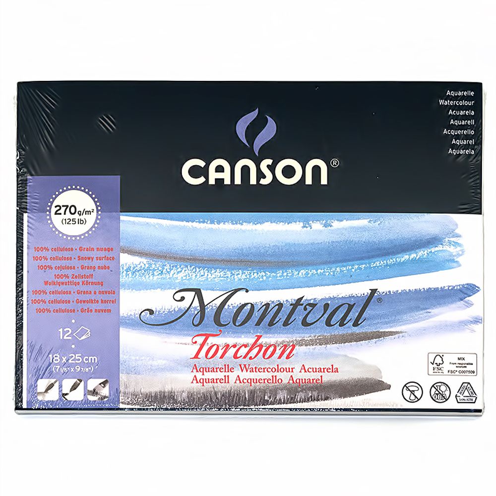 Альбом для акварели 270 г/м², 18х25 см, склейка с одной стороны 12 л, снежное зерно, крупнозернистая, Canson C200807323