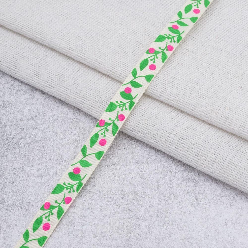 Лента репсовая (в рубчик) с рисунком 10.0 мм / 45.72 метра, ID 10111, цв. молочный, 24511