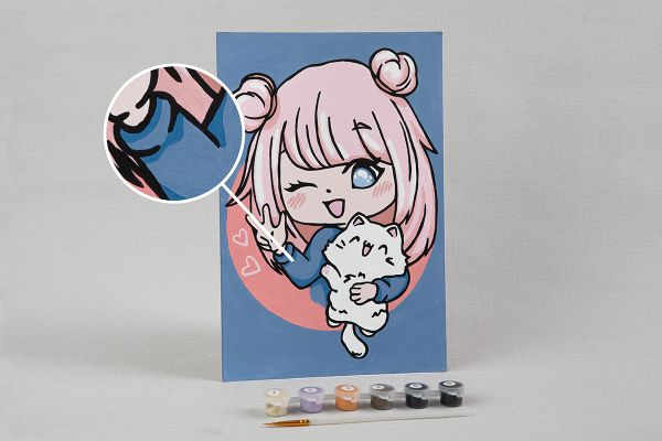 Картина по номерам Фрея, на картоне Анимешка с котиком, 20х30 см