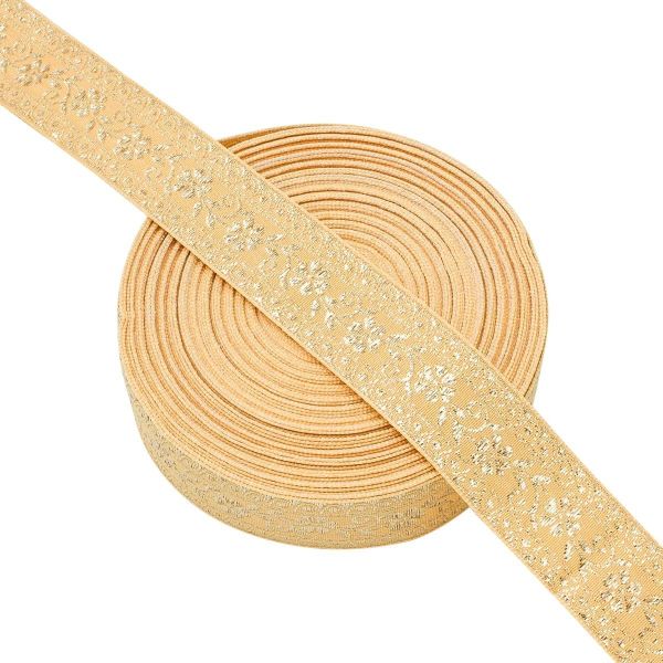 Лента (тесьма) жаккардовая 32.0 мм / 25±1 метров, с метанитом рис. 9842, желтый/золото, С3104Г17