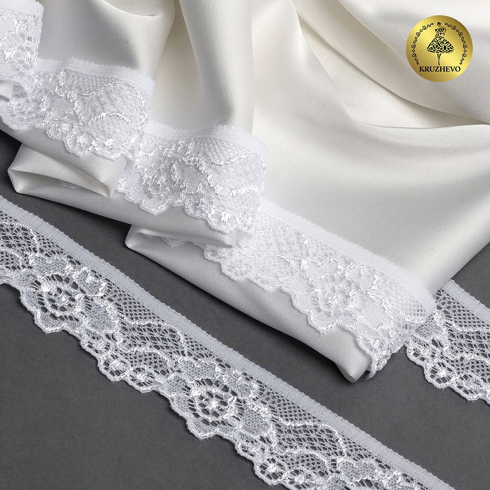 Кружево эластичное (стрейч) 30 мм, TBY.L839, 01 белый, 500м, Kruzhevo