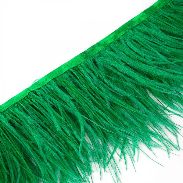Перья на ленте Страус 15 см, FBY-15-025, цв. зеленый, 2м