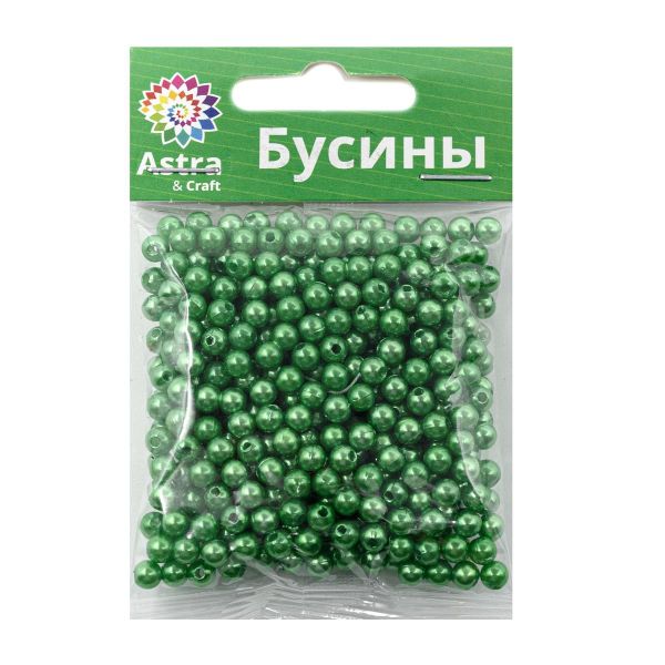 Бусины пластик (жемчуг) ⌀5 мм, 25 г, Astra&Craft, 038 NL зеленый
