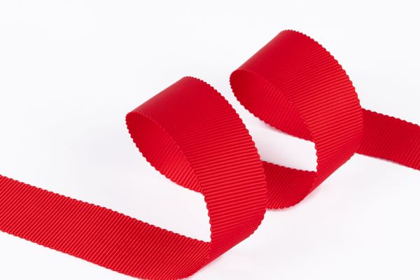 Лента репсовая (в рубчик) с зубчатым краем 25.0 мм / 25±1 метров, 235 яр.красный, Gamma PTGR-25