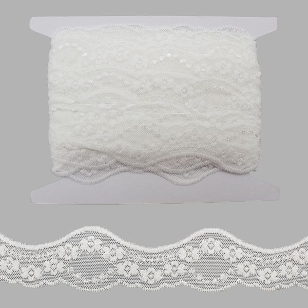 Кружево эластичное (стрейч) 40 мм, белый, 13.71 м