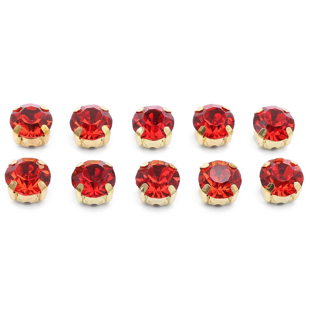 Стразы в цапах круглые (шатоны) 8 мм цвет: красный, оправа: золото, 10 шт\упак, ЗЦ012НН88