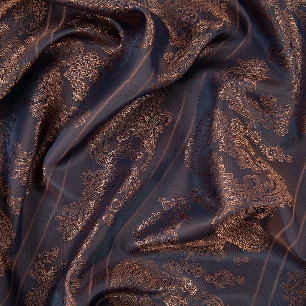 Ткань подкладочная (таффета) с рисунком 96 г/м², 100х145 см, 052 синий с бронзовым узором, Gamma JTR