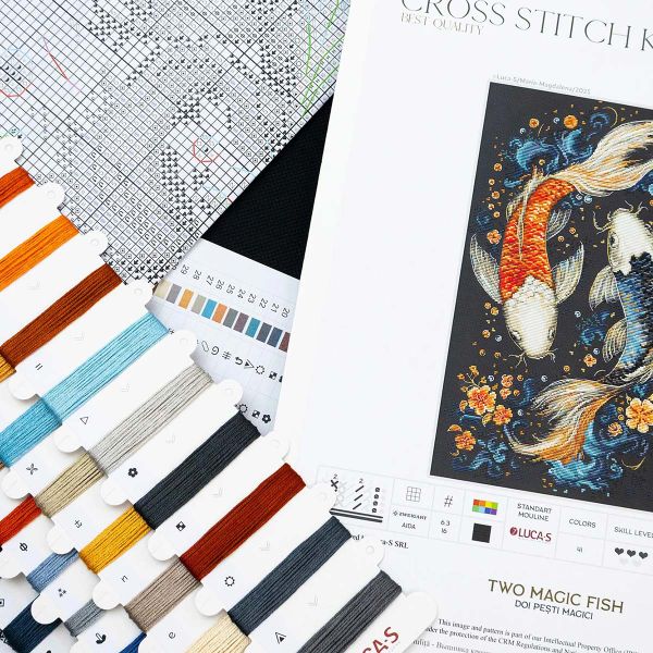 Набор для вышивания нитками Luca-S BU5091, Две Волшебные рыбки, 23х38см