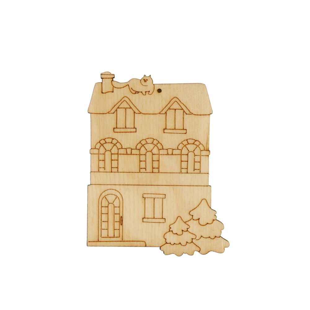 Заготовка из фанеры Подвеска Домик 0.3 см, 04 Домик с елками 7х9, Mr.Carving, ВД-1263