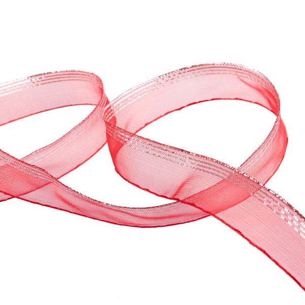 Лента капроновая (органза) 20.0 мм / 25 метров, 037 т.красный/серебро, Blitz ORT-20