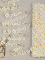 Кружево гипюр (плетёное) ромашка 15 мм / 13.71 метра, TBY.12243/1, цв.белый+желтый, Kruzhevo