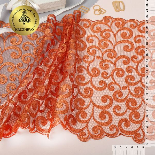 Кружево на сетке (вышитое) 230 мм, цв.бежевый, уп. 13.71 м, Kruzhevo