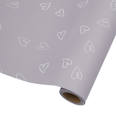 Пленка упаковочная для цветов и подарков Большие сердечки, 65 мкр, 58см / 10м ± 5% (VH2556 пурпурно-серый с сердечками)