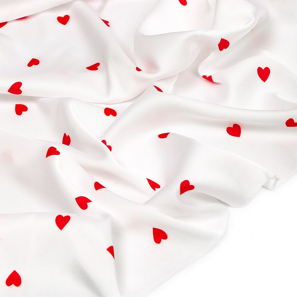 Шелк Армани 90 г/м², 150 см / 2 метра, TBYArm-hrt1, белый сердечки