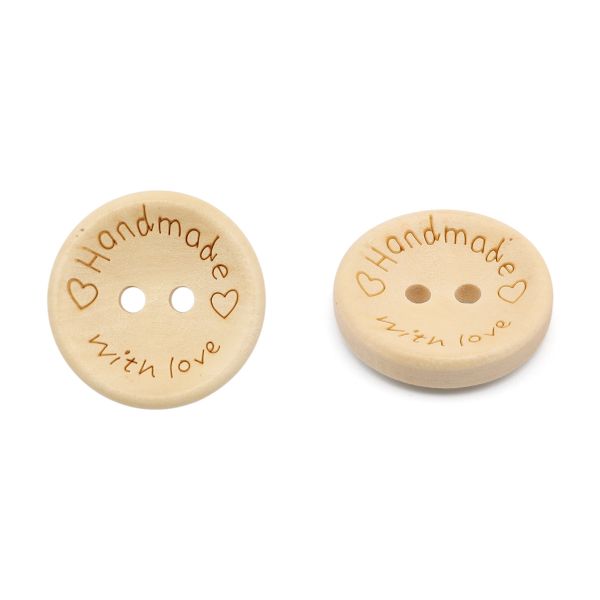 Пуговицы на 2 прокола Handmade with love 32L (20мм), дерево (Milk (молочный)), W22, 36 шт