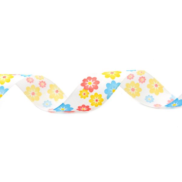 Лента репсовая (в рубчик) Цветочки 2 25.0 мм, 22.86 м (желтый/розовый)