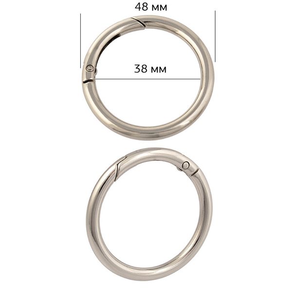 Карабин металл кольцо ⌀38.0 мм (48 мм) 107919, цв. никель уп. 10 шт