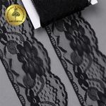 Кружево отделочное в стиле "трикотаж" 70 мм, диз. 285, цв.10 черный, уп. 27,4 м