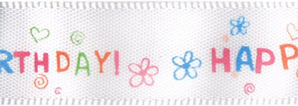 Лента атласная с рисунком 12.0 мм / 22.8±1 метра, W2/001 birthday/белый, Gamma ALP-124