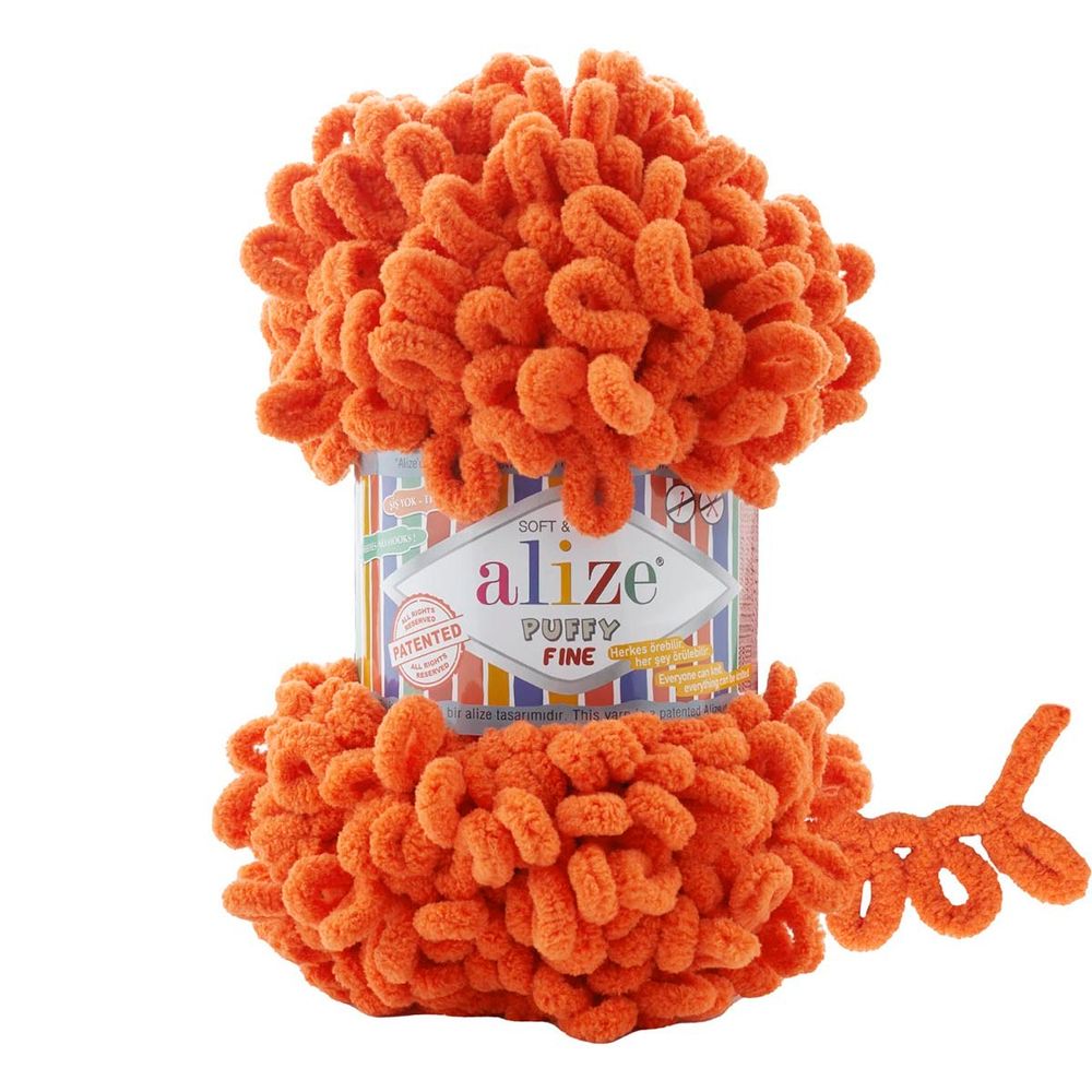 Пряжа Alize (Ализе) Puffy Fine / уп.5 мот. по 100 г, 14м, 6 апельсиновый
