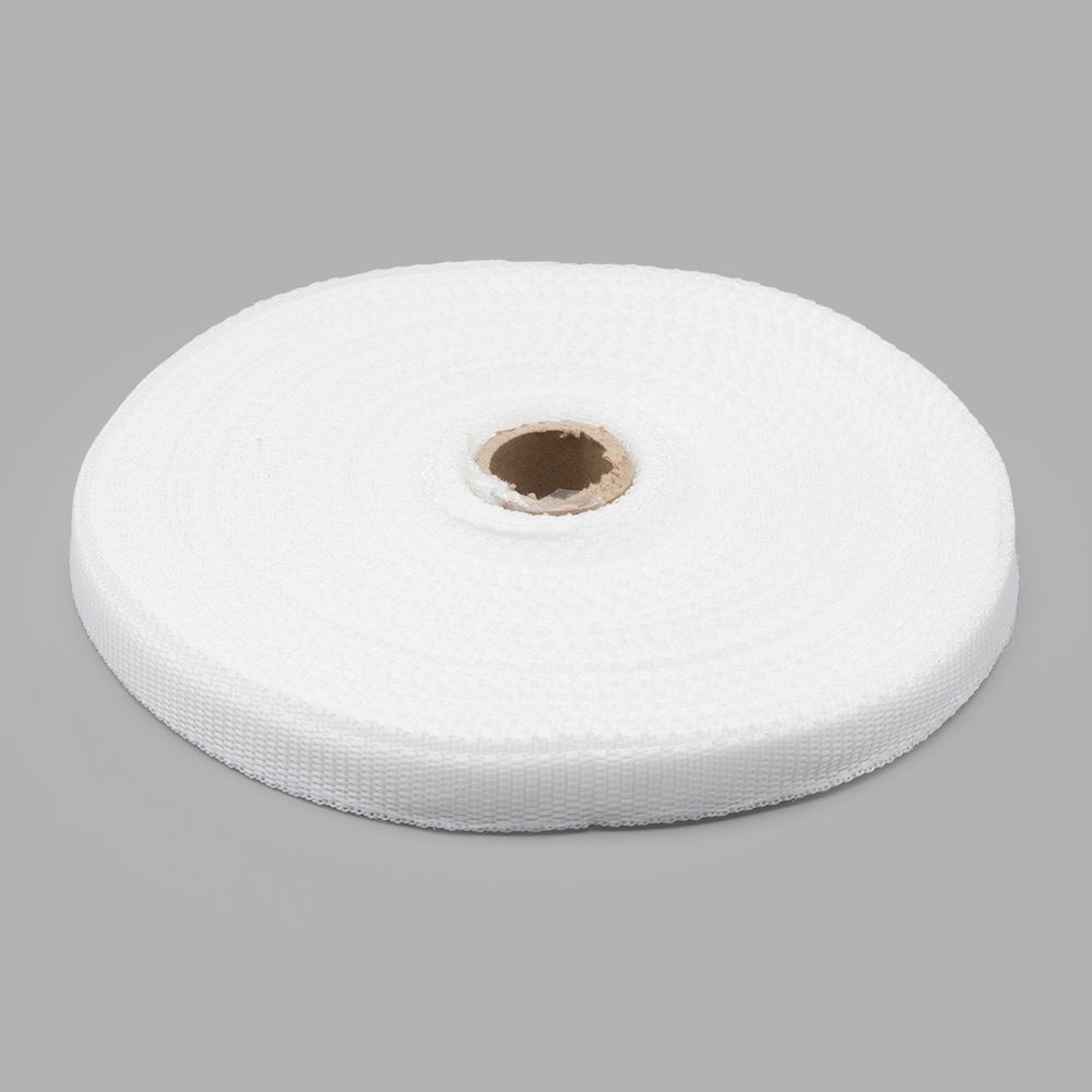 Стропа (ременная лента) 15 мм / 25 метров, толщ. 1.0 мм, [7.9 г/пог.м], 100% п/п, 1 белый