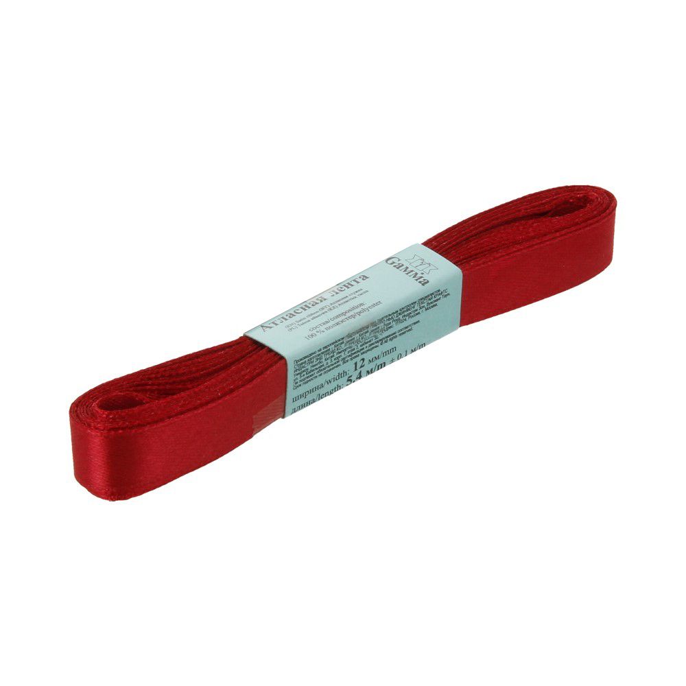 Лента атласная 1-сторонняя 12.0 мм / 10 шт по 5.4 метра, №033 вишневый, Gamma AL-12P Лента атласная 1-сторонняя 12.0 мм / 10 шт по 5.4 метра, №033 вишневый, Gamma AL-12P