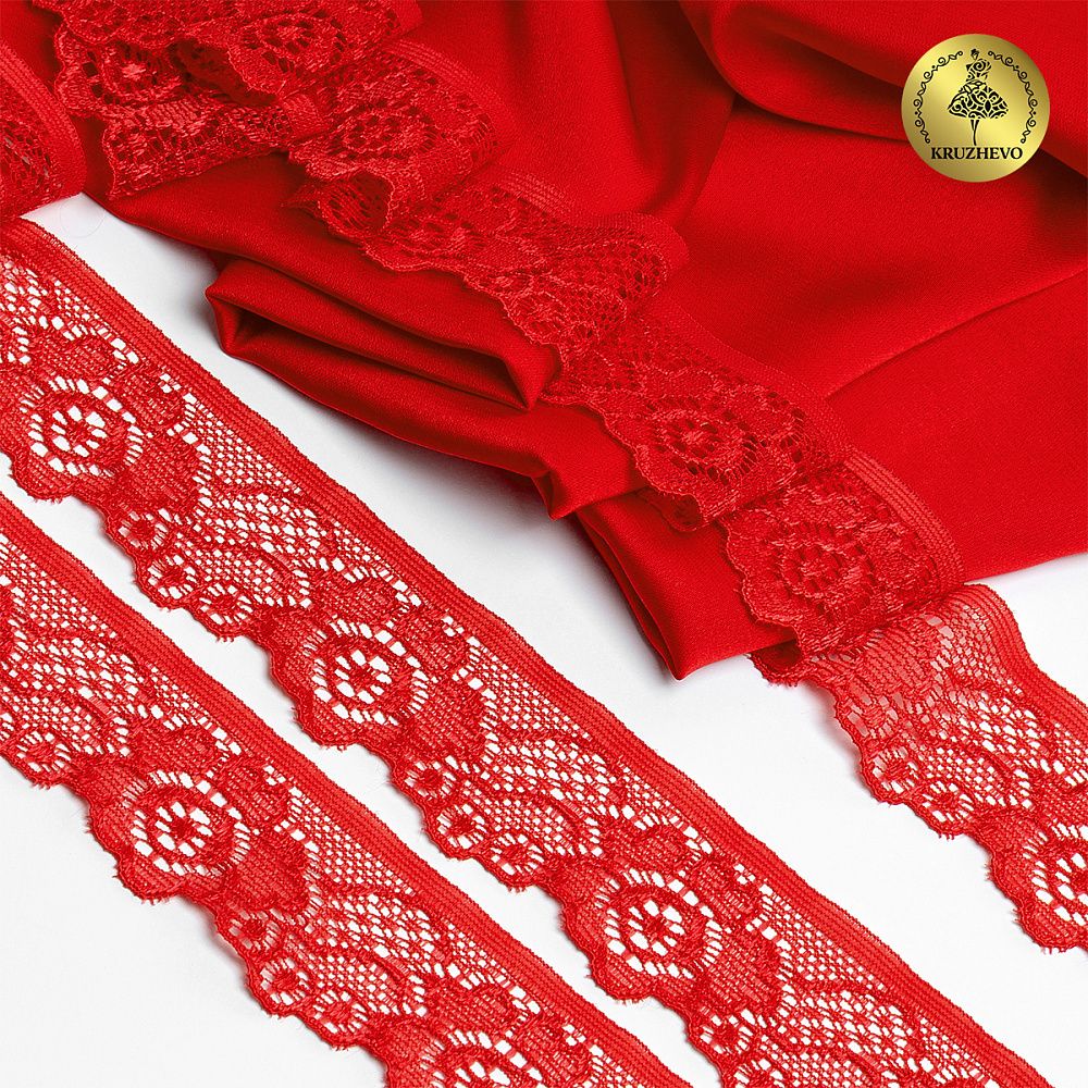 Кружево эластичное (стрейч) 30 мм, L839, цв.SD163 красный уп.50м, Kruzhevo